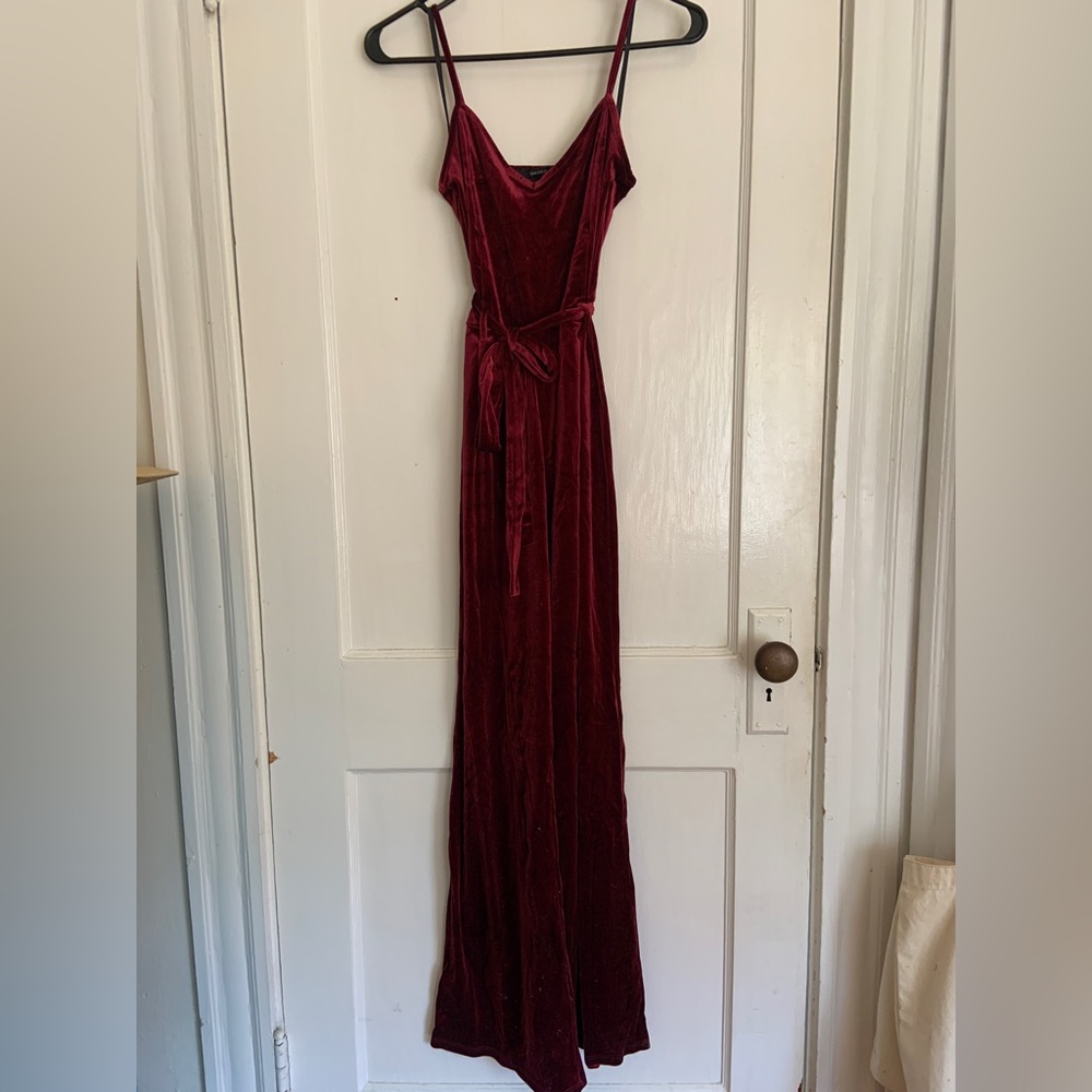Maroon velvet jumpsuit